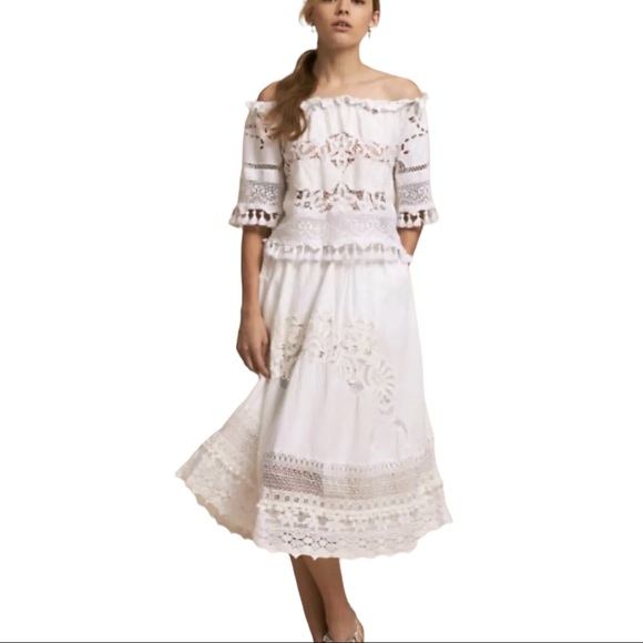 🥳HP Place Nationale x Free People Baleine Lg White Crocheted Lace Midi Skirt - Picture 5 of 9